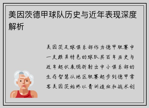 美因茨德甲球队历史与近年表现深度解析
